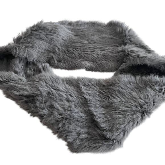 Annabelle New York Real Rabbit Fur Gray Infinity Scarf - Picture 2 of 6